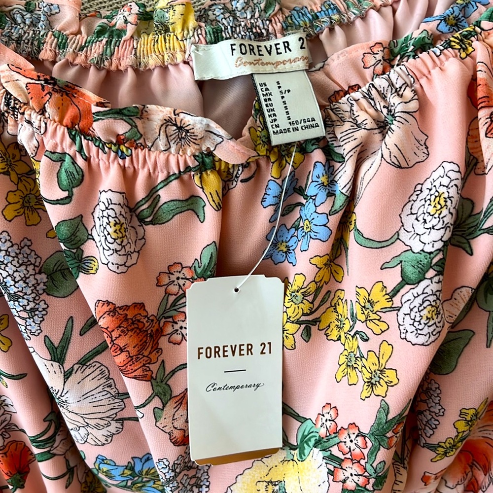 Forever 21 Pink Floral Off Shoulder Dress, SM - Picture 2 of 3